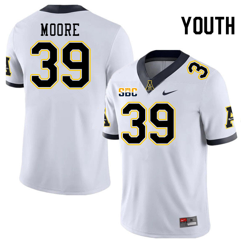 Youth #39 Jackson Moore Appalachian State Mountaineers College Football Jerseys Stitched-White